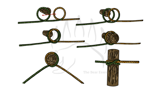 Step-by-step guide showing how to tie the Clove Hitch on a Bight knot.