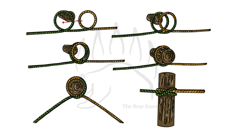 Step-by-step guide showing how to tie the Clove Hitch on a Bight knot.