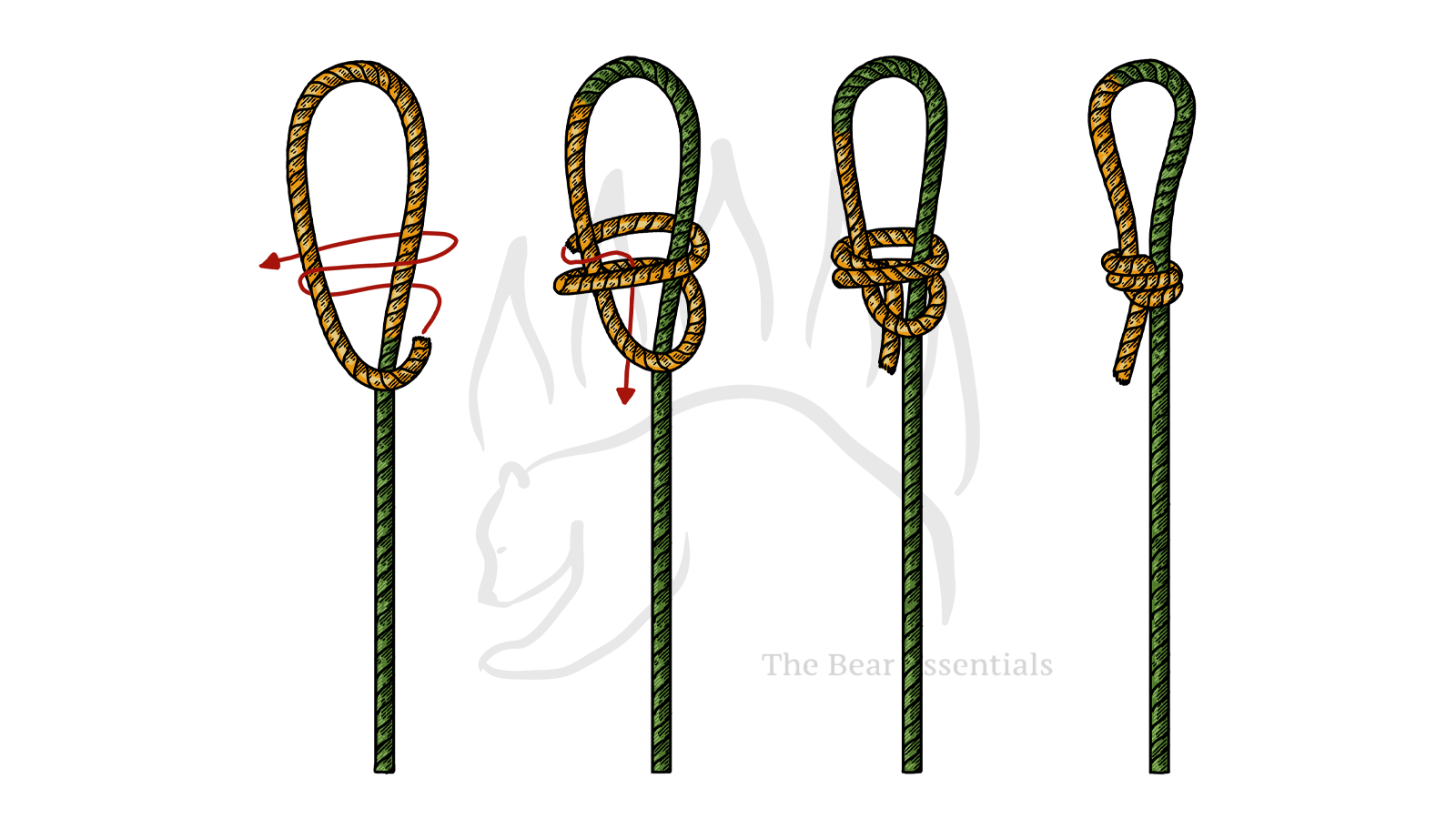Step-by-step guide to tying the Poacher's Knot with rope loops.