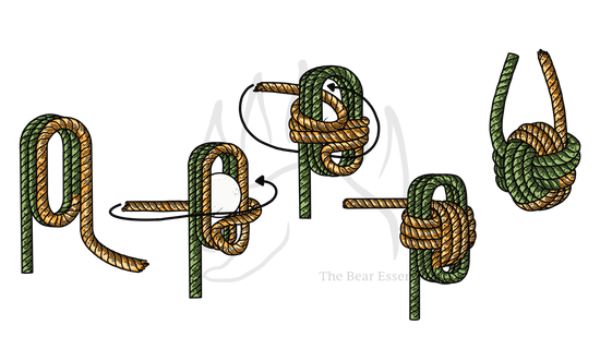 Step-by-step illustration showing how to tie the Monkey Fist knot.
