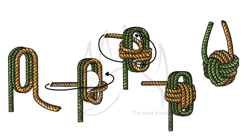 Step-by-step illustration showing how to tie the Monkey Fist knot.