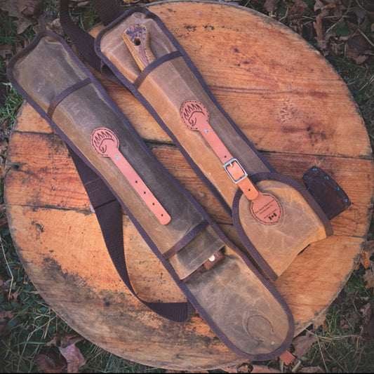 Clearance: Carrying Sling for Saws and Axes with rugged leather and canvas design, ideal for outdoor tool transport in axe accessories category.