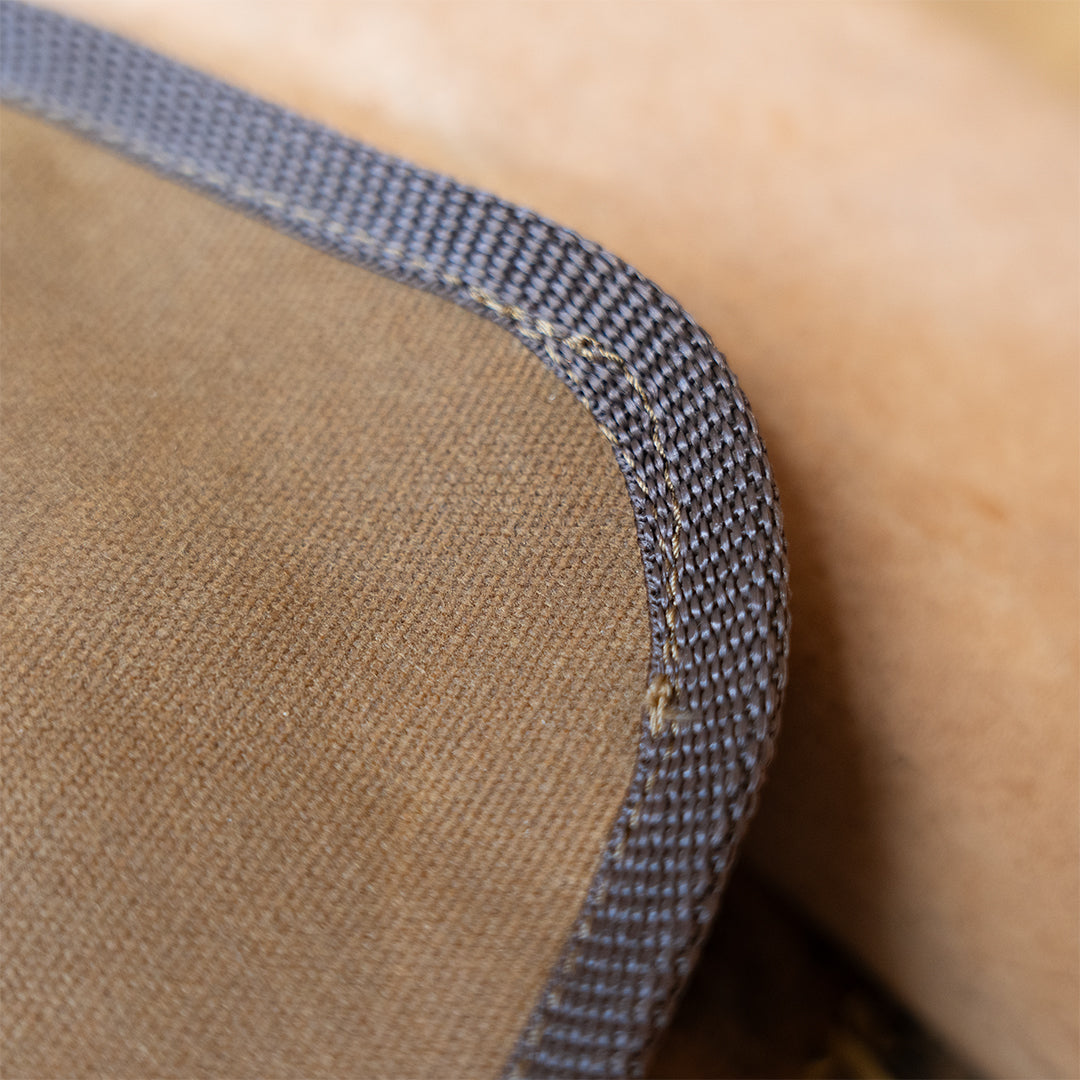 Edge seam close-up of Clearance: Carrying Sling for Saws and Axes, illustrating strong woven trim for long-lasting use.