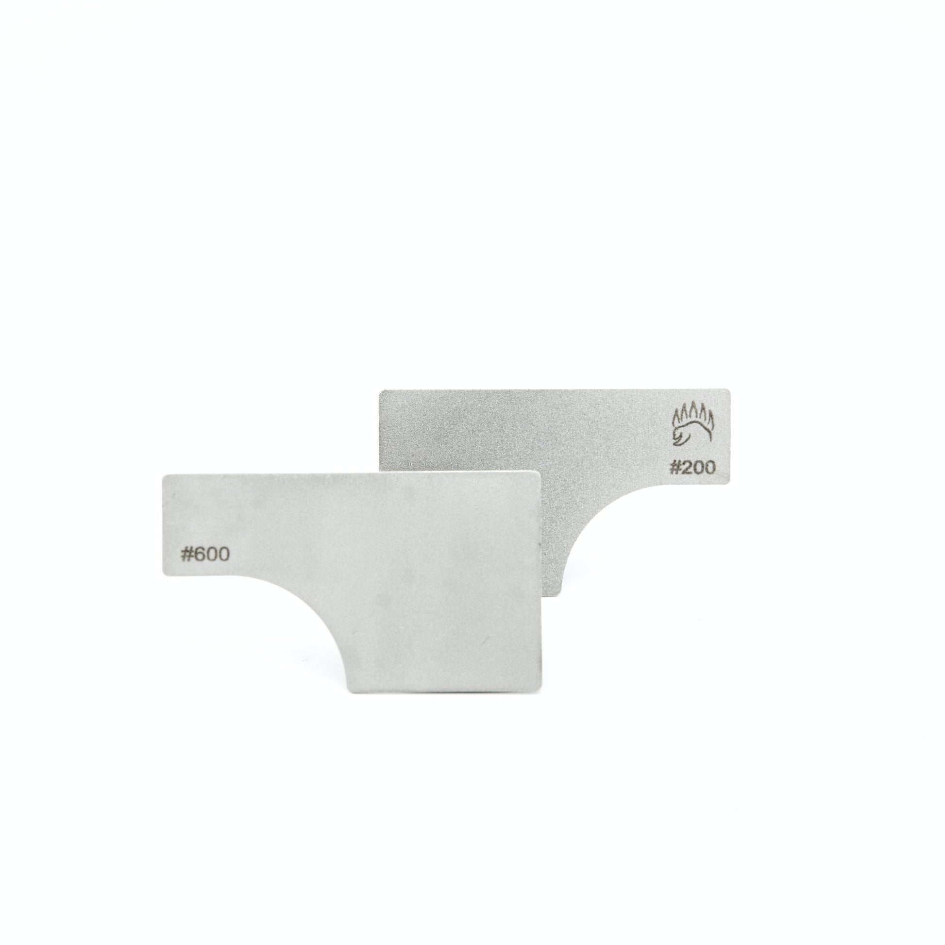 Dual grit sharpening plates #200 and #600 from the Field Sharpener Wallet set, designed for efficient field blade sharpening.