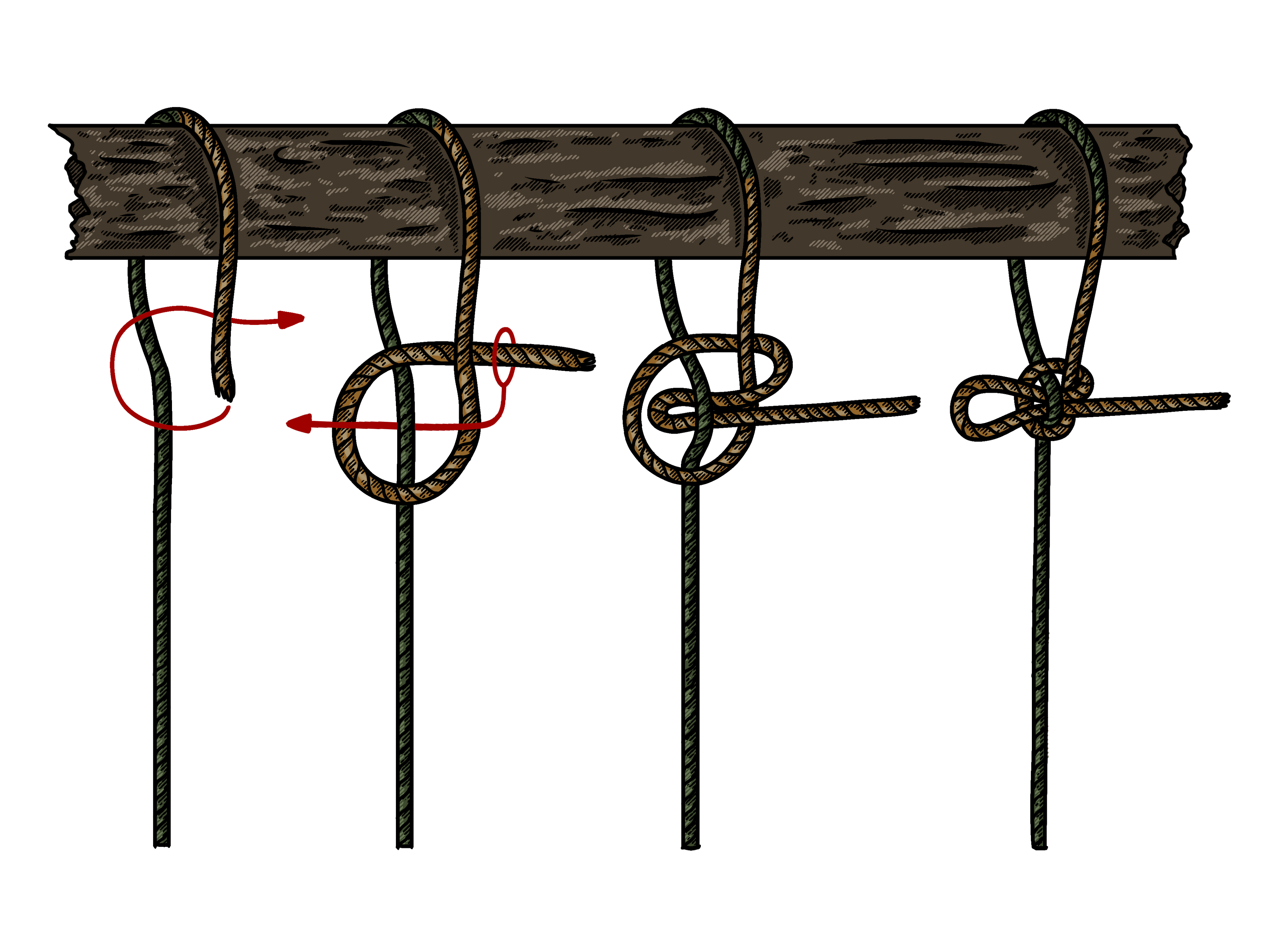 Step-by-step guide showing how to tie the Mooring Hitch knot securely.