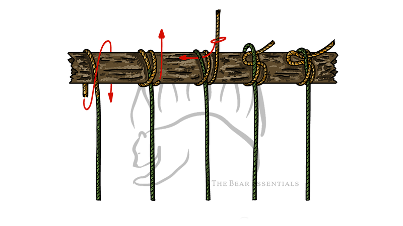 Step-by-step diagram showing how to tie the Snug Hitch, with red arrows marking each stage.