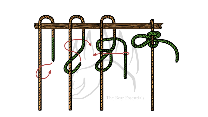 Step-by-step diagram showing how to tie the High Point Hitch, with red arrows marking each stage.