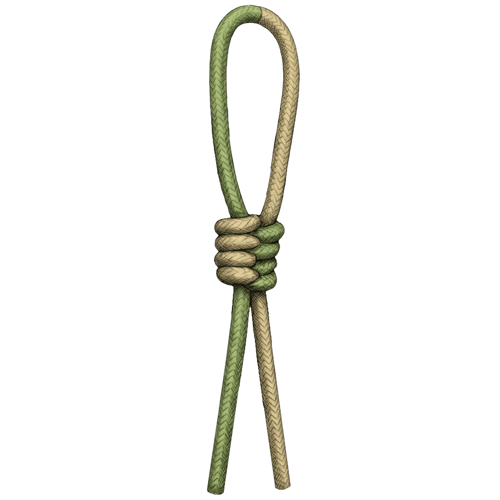 Step-by-step diagram showing how to tie the Snake Knot, with red arrows marking each stage.