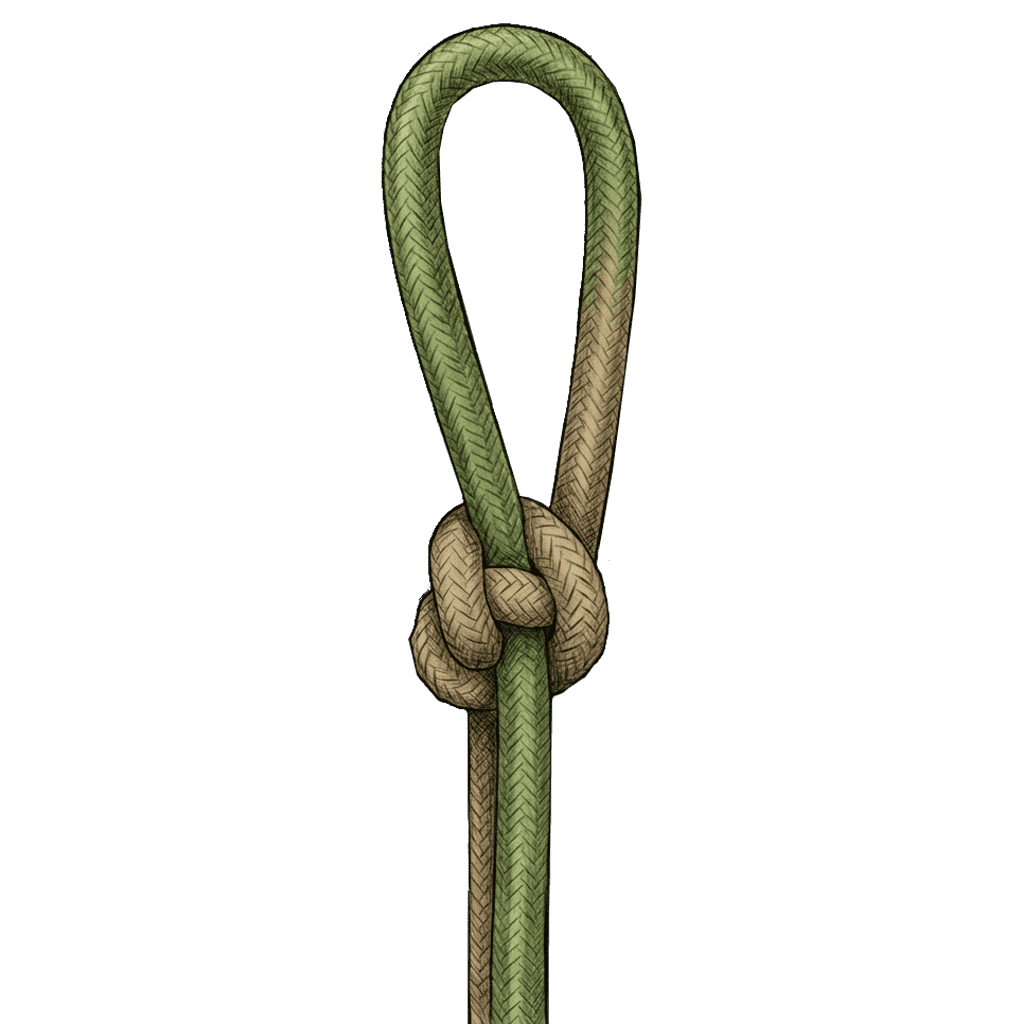 Illustration of the completed Crabber's Eye Knot, showing the adjustable loop locked into its fixed position.