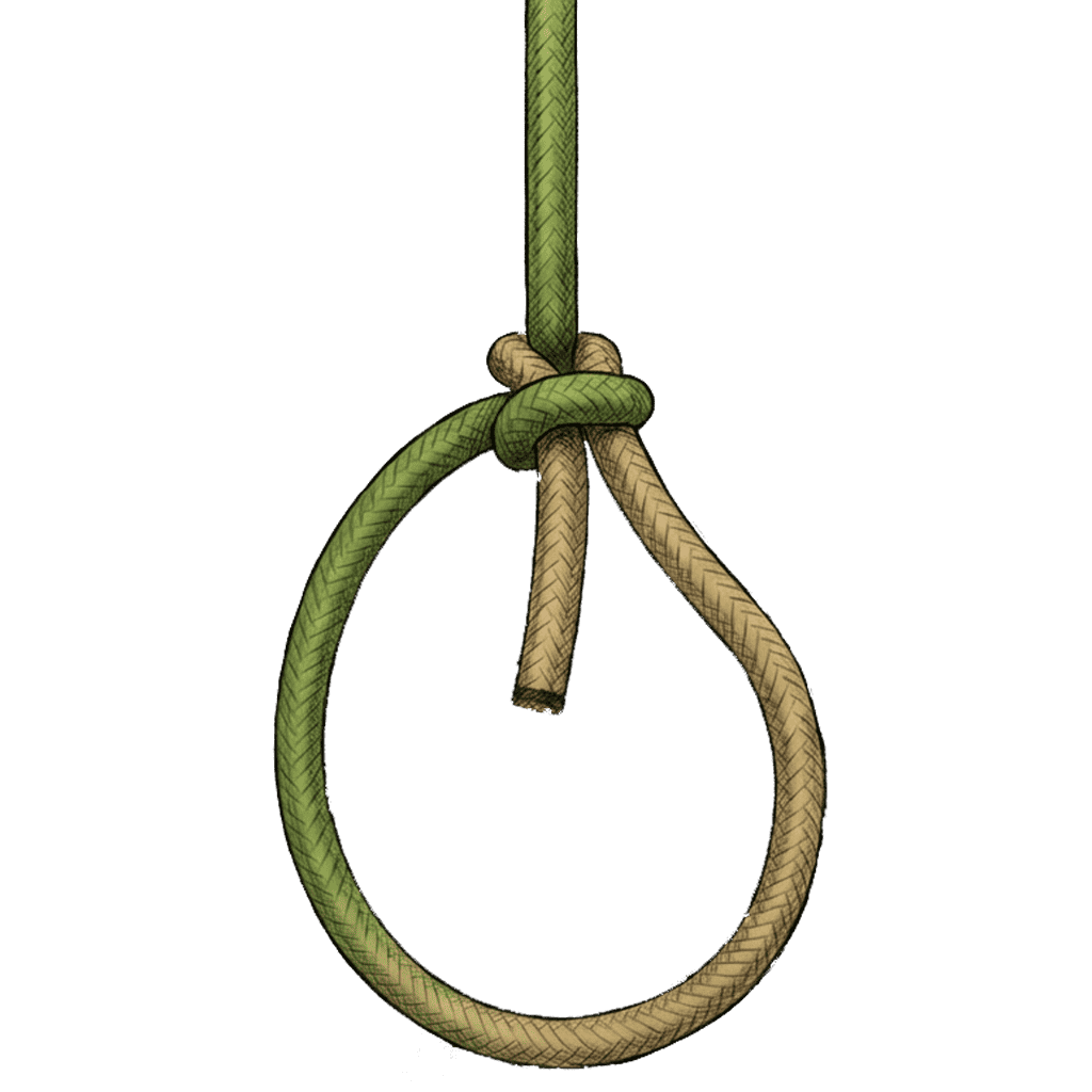 Illustration of the completed Bowline tied by the snap method, showing the finished fixed loop at the end of the rope.