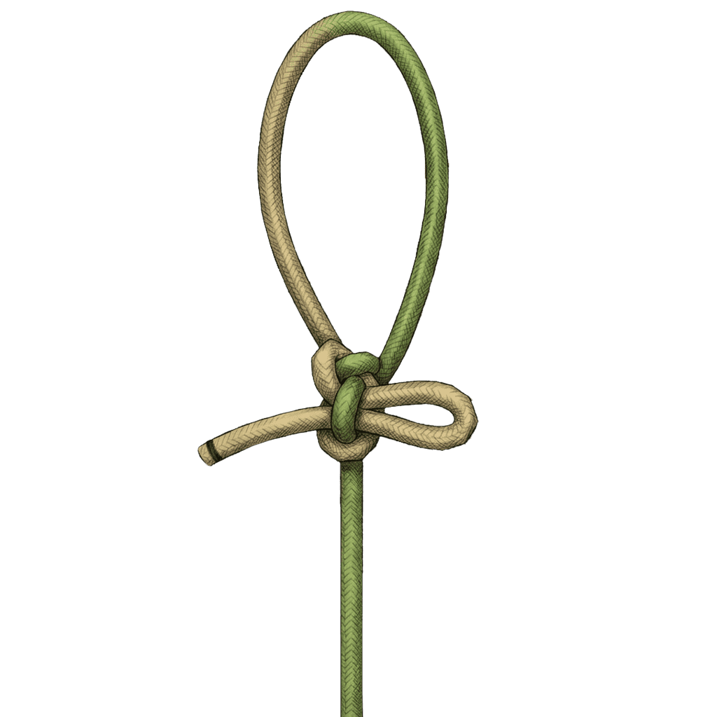 The Slip Bowline tied in rope, showing its quick-release bight — The Bear Essentials Outdoors.