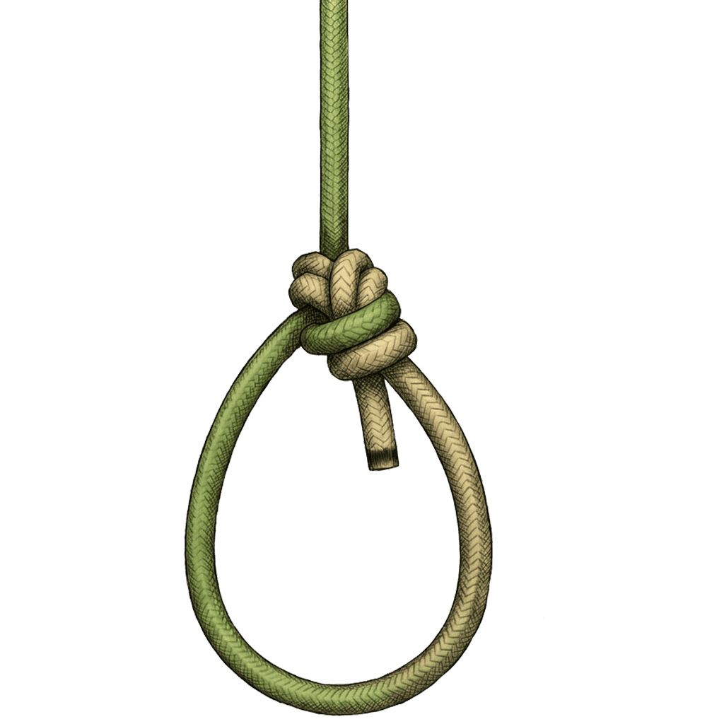 Illustration of the completed Edward's Bowline, showing the fixed loop with the working end locked back through the collar of the knot.