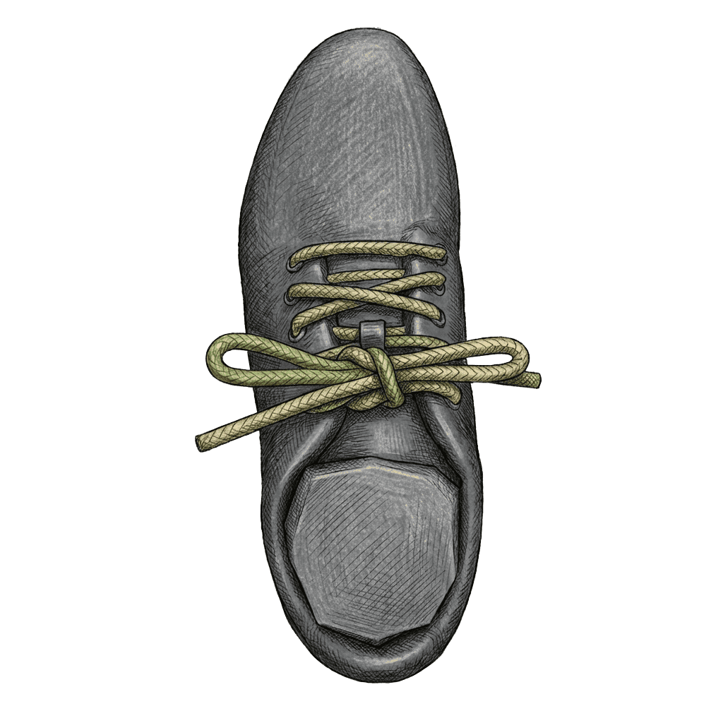 The finished Ian Knot shoelace bow - The Bear Essentials Outdoors.