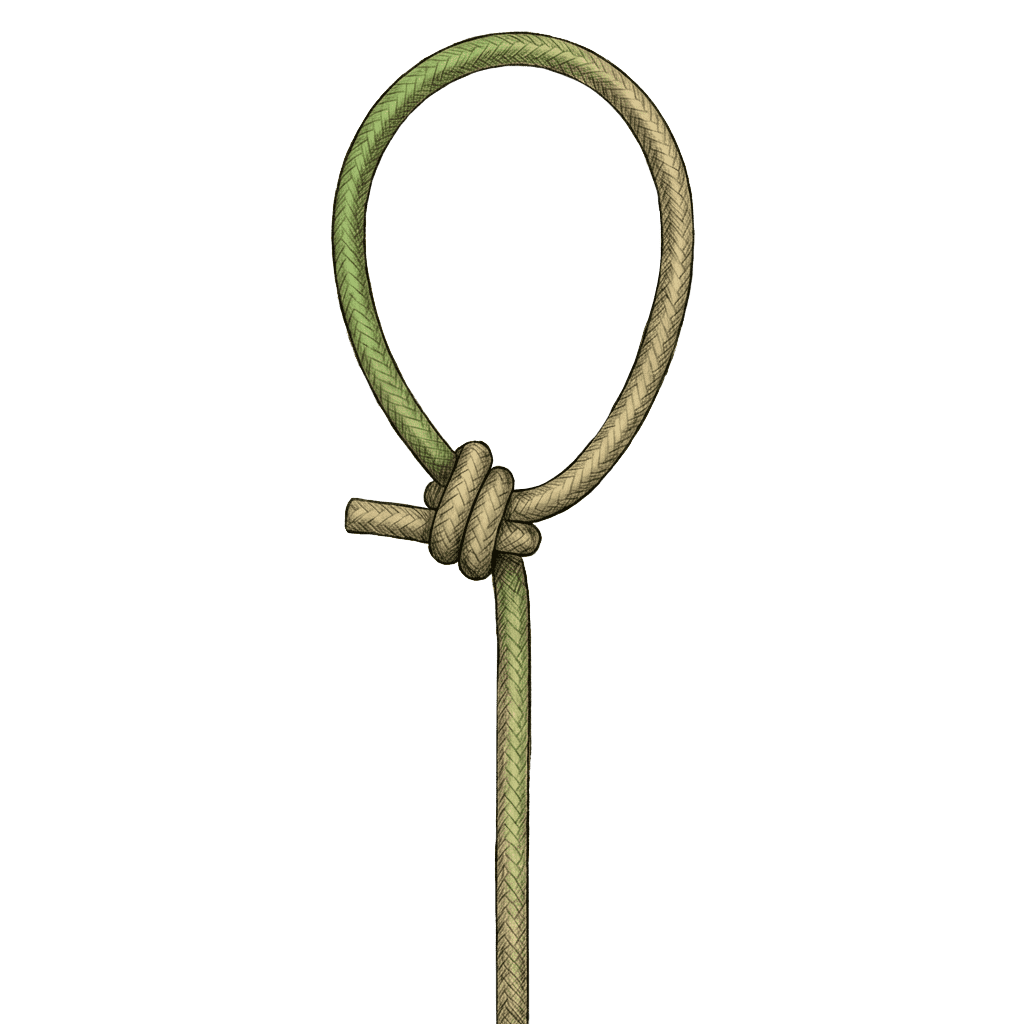 Illustration of the completed Ezelius Hitch, hand-drawn.