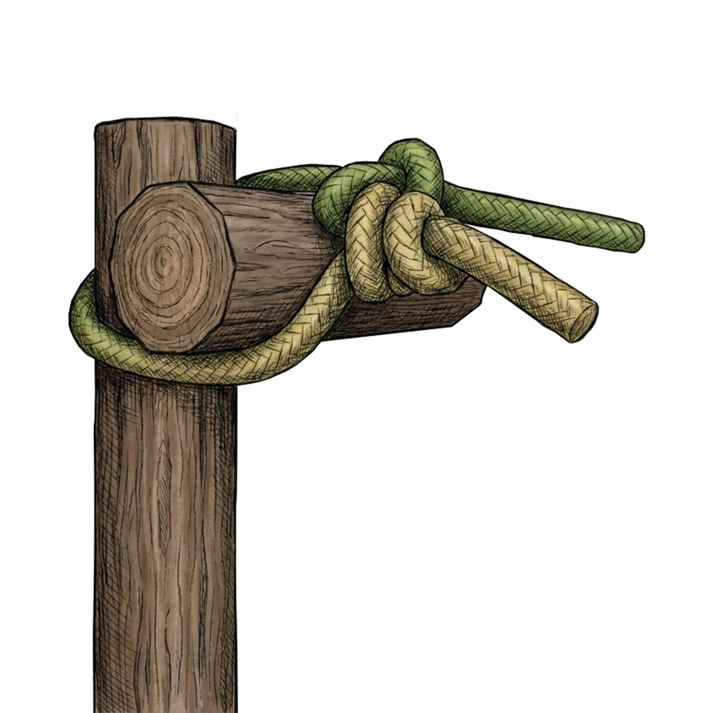 Illustration of the completed Canadian Jam Lashing binding two poles together.