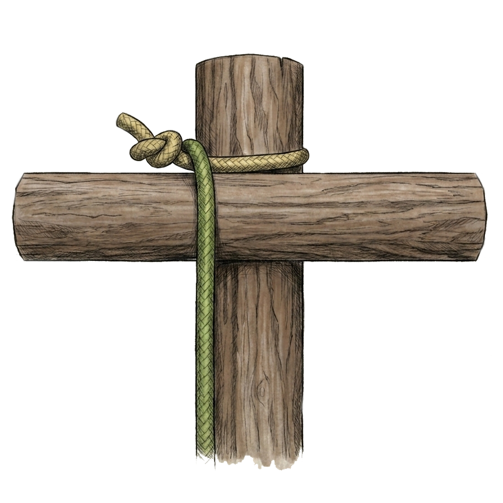 Illustration of the completed Precipice Knot, a slippery hitch with a trailing overhand stopper tied around an anchor for a one-pull rope retrieval.