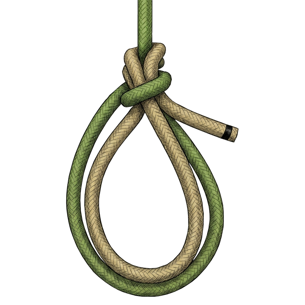 Illustration of the completed Bowline with a Bight, showing the working eye and the smaller auxiliary tail loop.