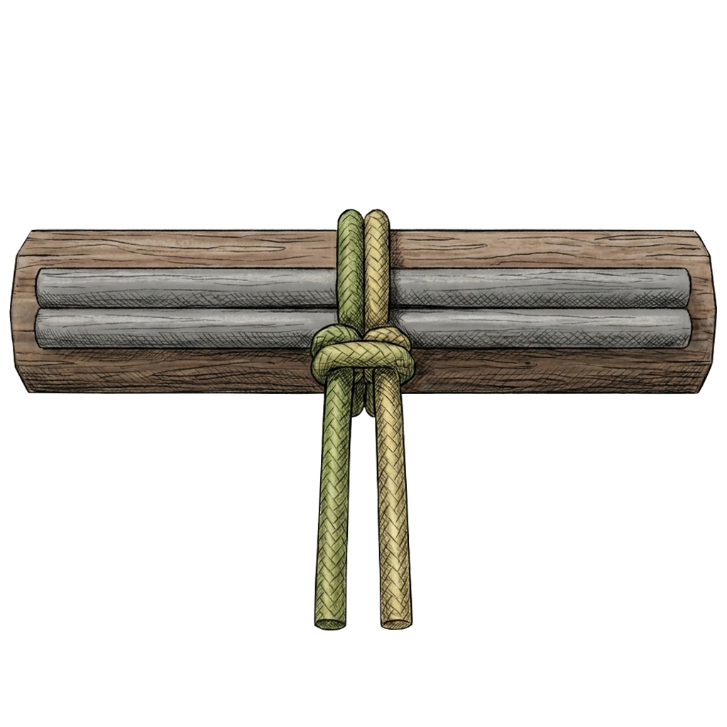 Illustration of the completed Prusik Zip Tie cinched around a bundle.