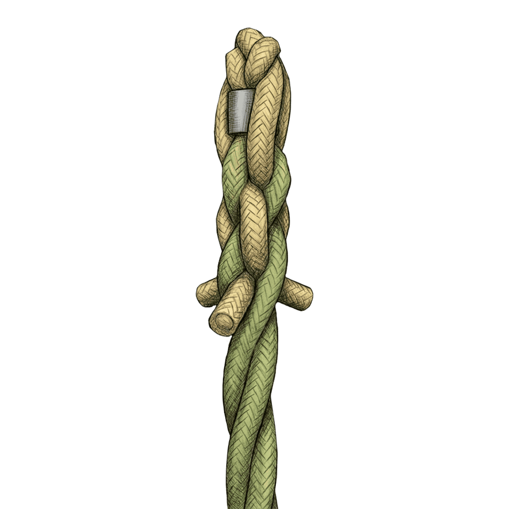 Illustration of the completed Back Splice, showing the crowned and tucked rope end