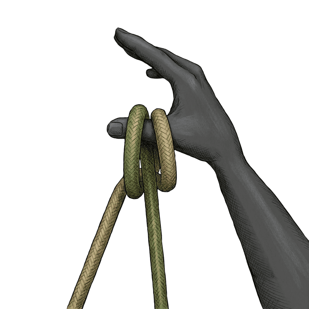 Illustration of the completed Single Handed Clove Hitch, the standard clove hitch formed and dropped over a post using one hand.