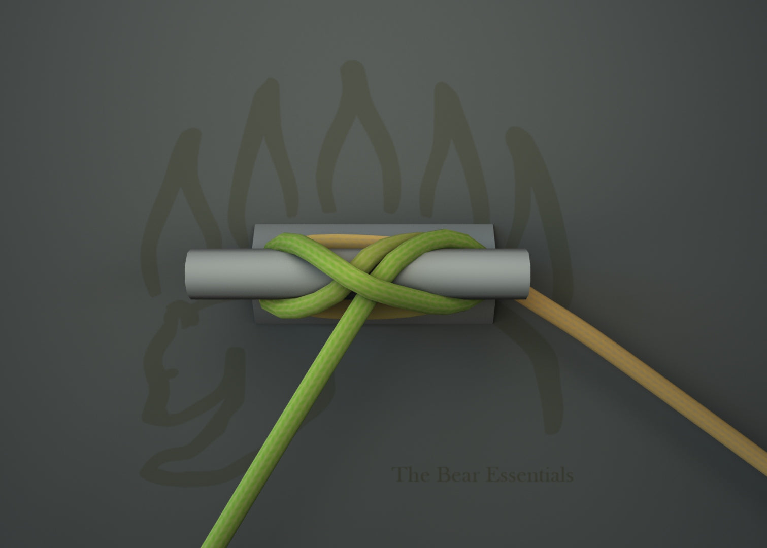 Cleat hitch knot tied with green and yellow ropes on a metal cleat.