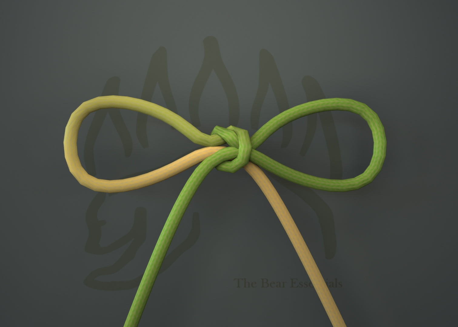 Handcuff knot tied with two-tone rope against dark background.