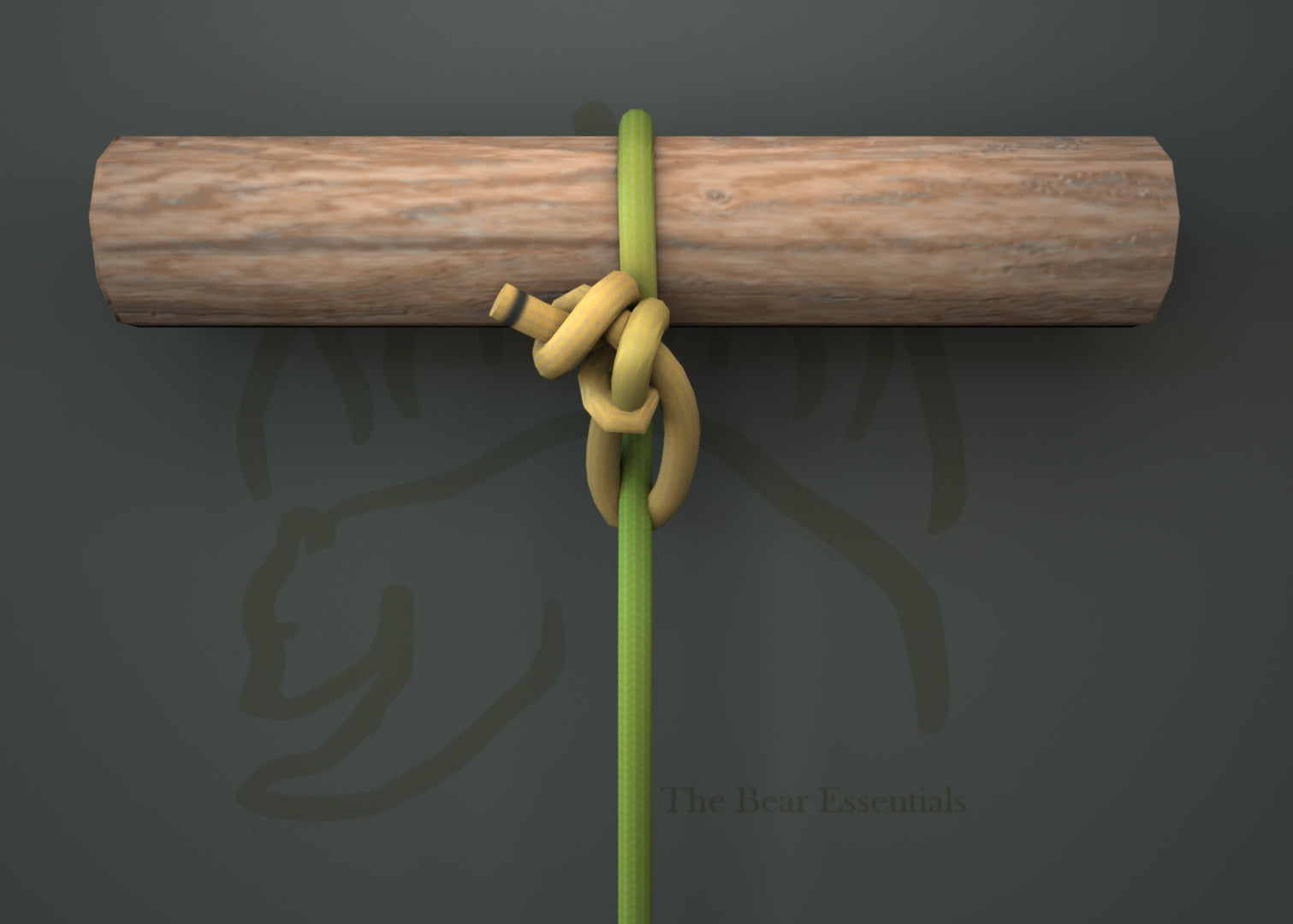 Honda Knot (Lariat Loop) tied around a wooden pole with green rope