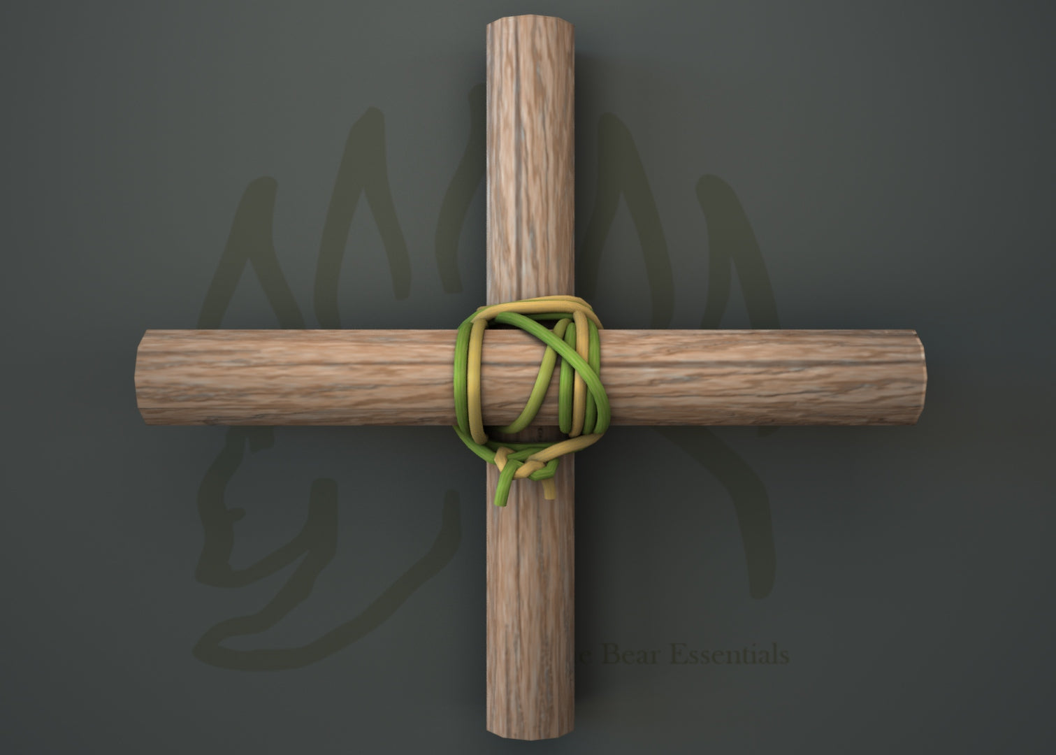 Japanese square lashing securing two wooden poles in a cross formation.