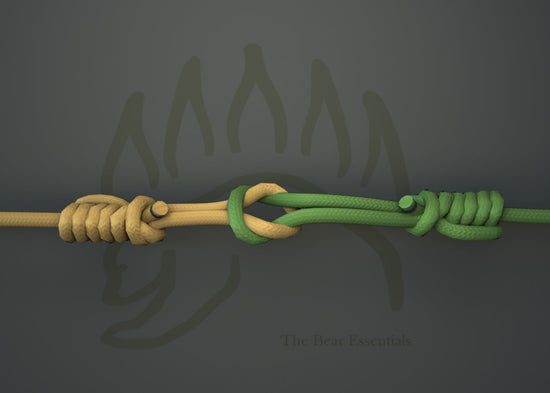 Loop to loop knot connecting yellow and green ropes securely.