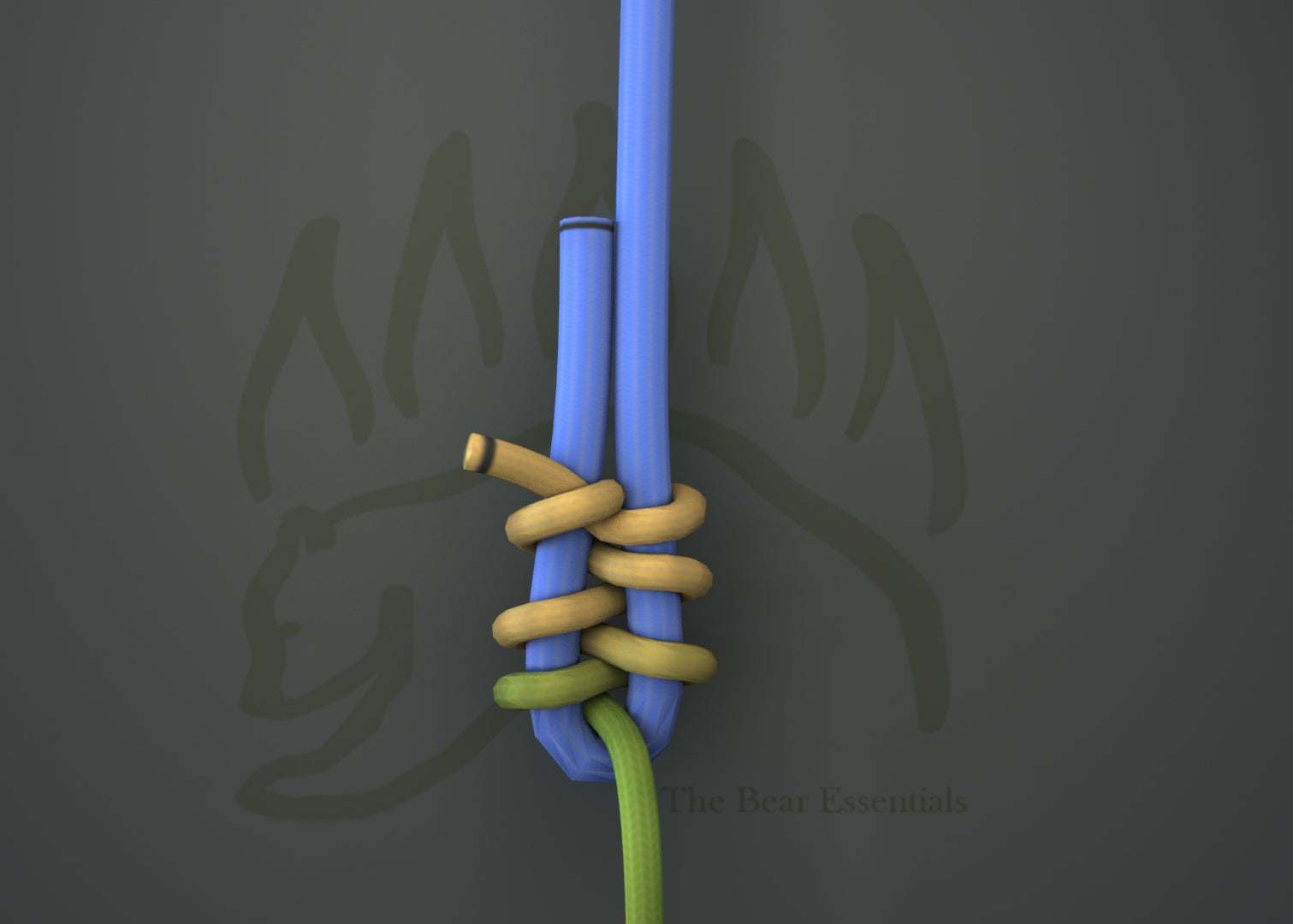 Step-by-step illustration of tying the Racking Bend knot with three ropes.