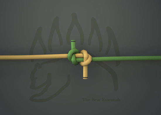 Fisherman’s Knot tying tutorial with yellow and green ropes intertwined.