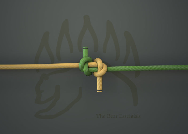 Fisherman’s Knot tying tutorial with yellow and green ropes intertwined.