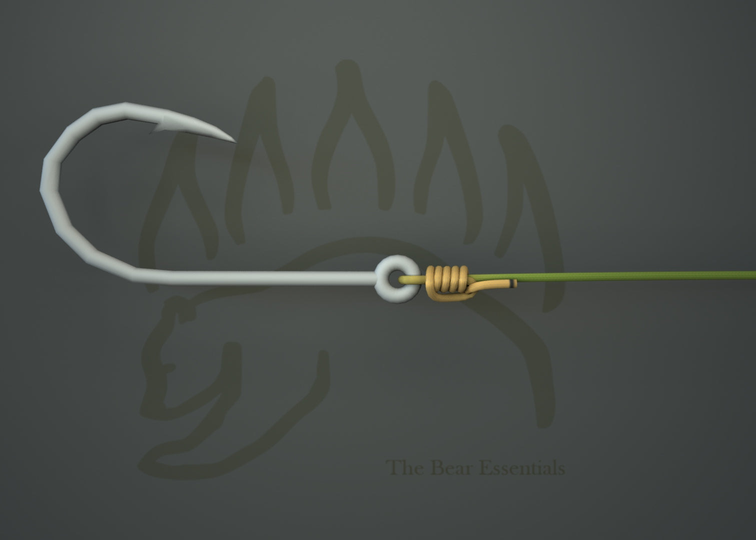 Uni Knot tied on a fishing hook with green line and tight coils