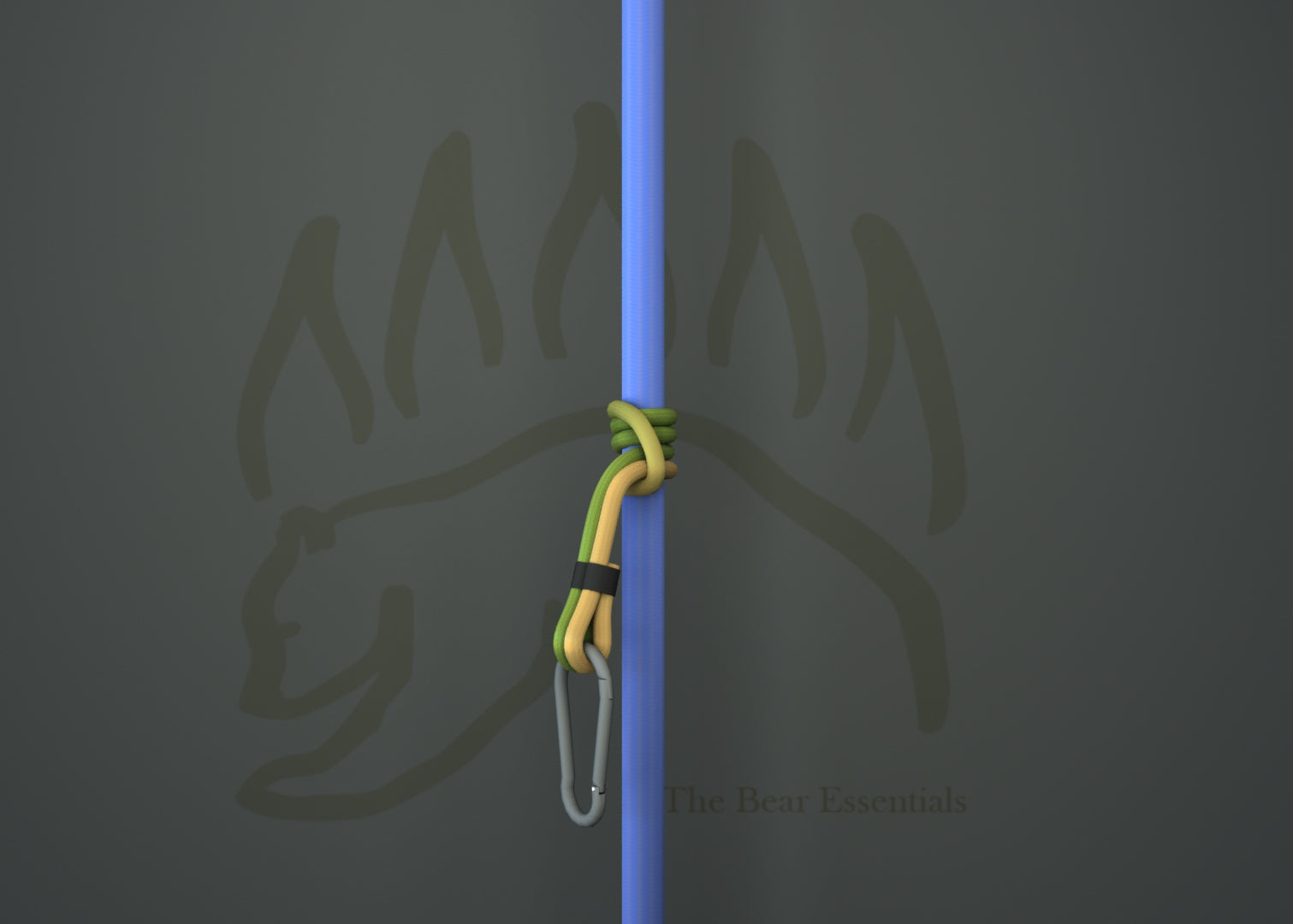 VT Prusik knot tied on a blue rope with carabiner for climbing safety