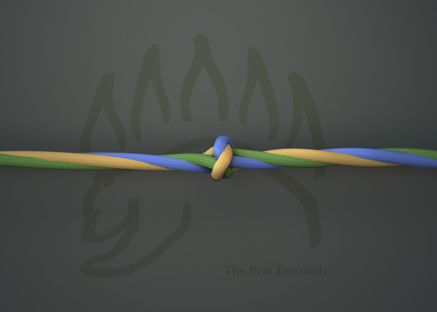 Close-up of a tied Wall Knot using multicolored paracord strands.