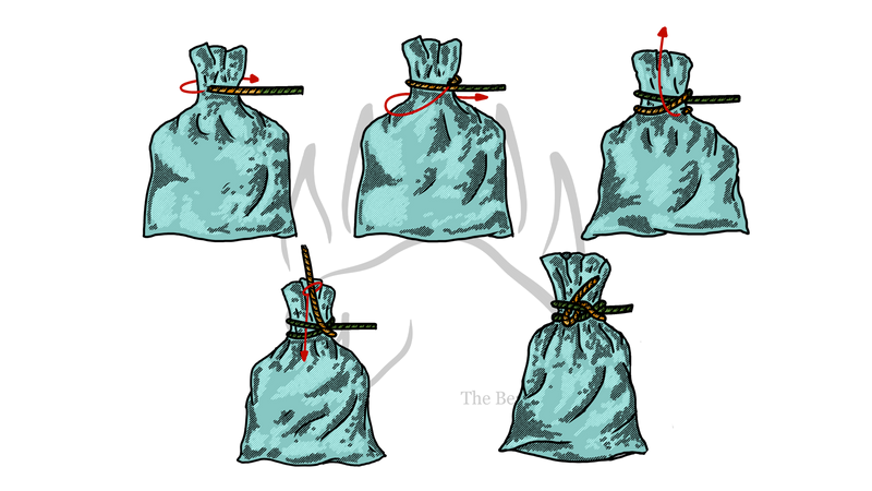 Step-by-step illustration of how to tie a slipped bag knot securely.