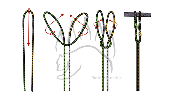 Step-by-step guide showing how to tie the Cat’s Paw knot with rope.