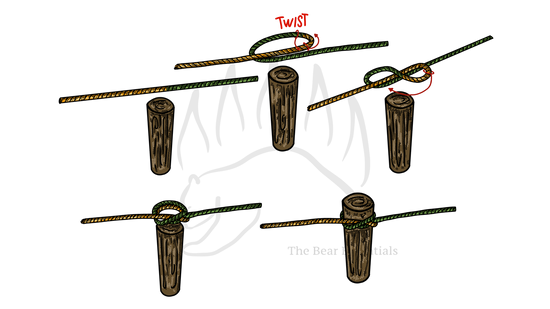 Step-by-step guide to tying the Constrictor Knot on a bight mid-line.