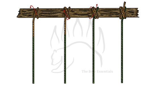 Step-by-step guide showing how to tie the Double Clove Hitch knot on a log.