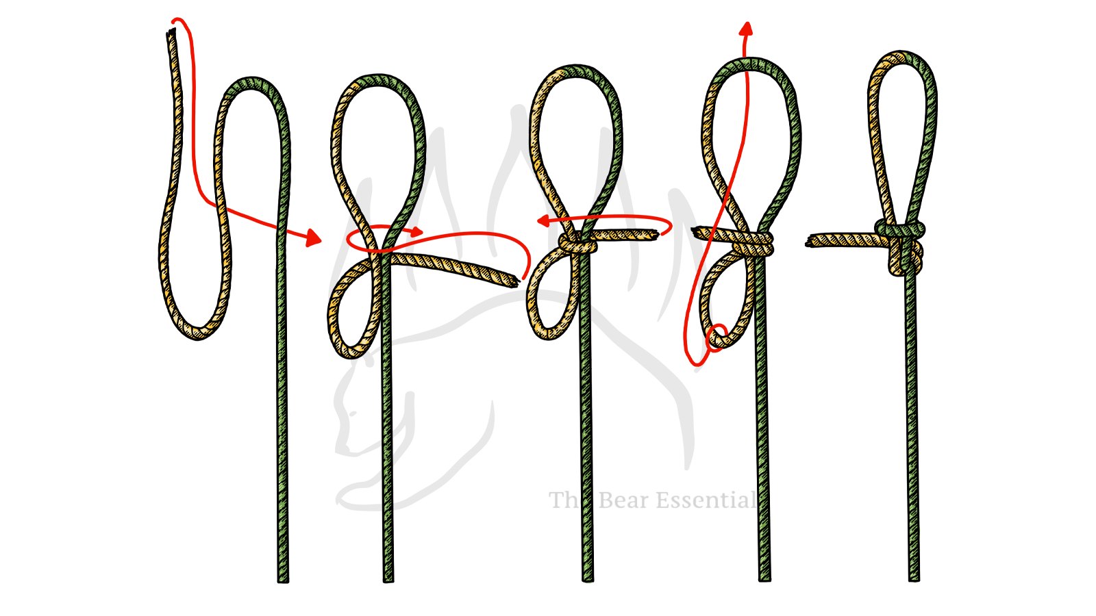 Step-by-step guide to tying the Double Dragon Loop Knot mid-line.