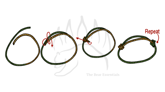 Step-by-step guide to tying the Double Rolling Hitch Bend knot.