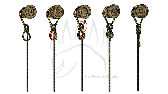 Step-by-step guide to tying the Figure Eight Follow Through knot around an object.