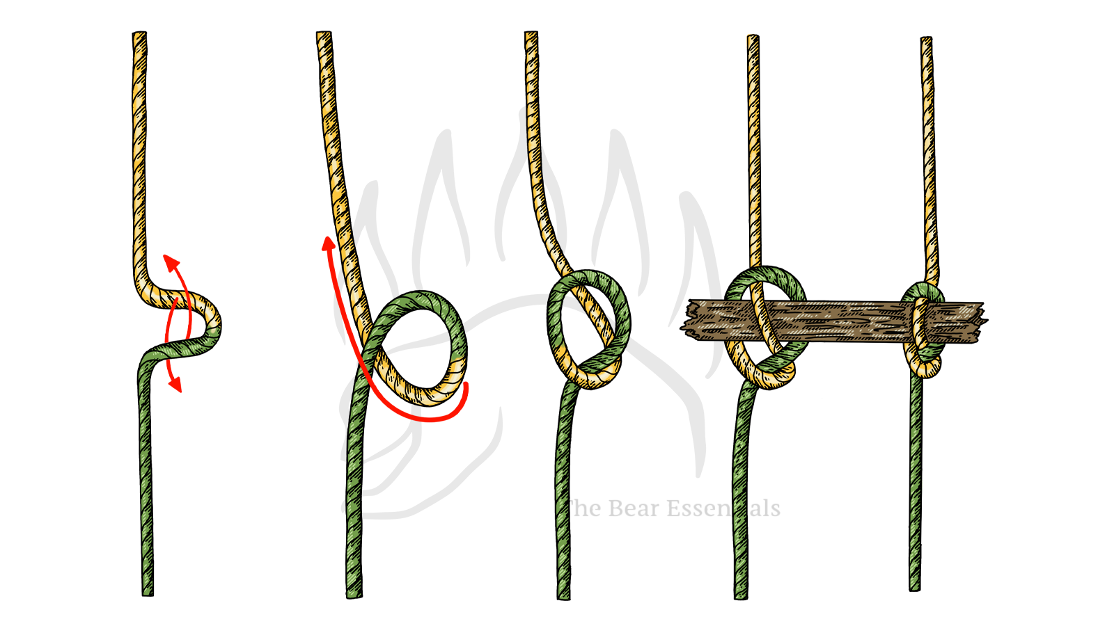 Step-by-step guide showing how to tie the Marlinspike Hitch knot.