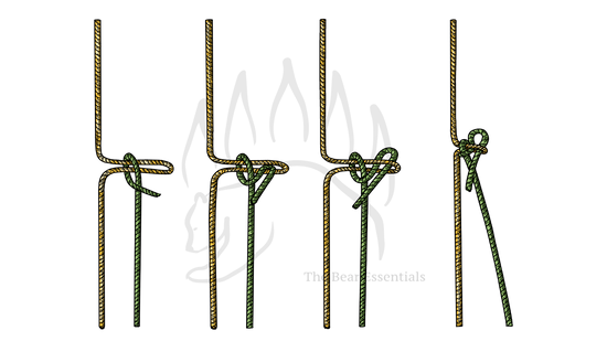 Step-by-step guide showing how to tie the Quick Hitch knot with rope.