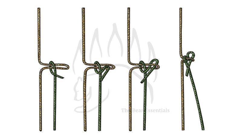 Step-by-step guide showing how to tie the Quick Hitch knot with rope.