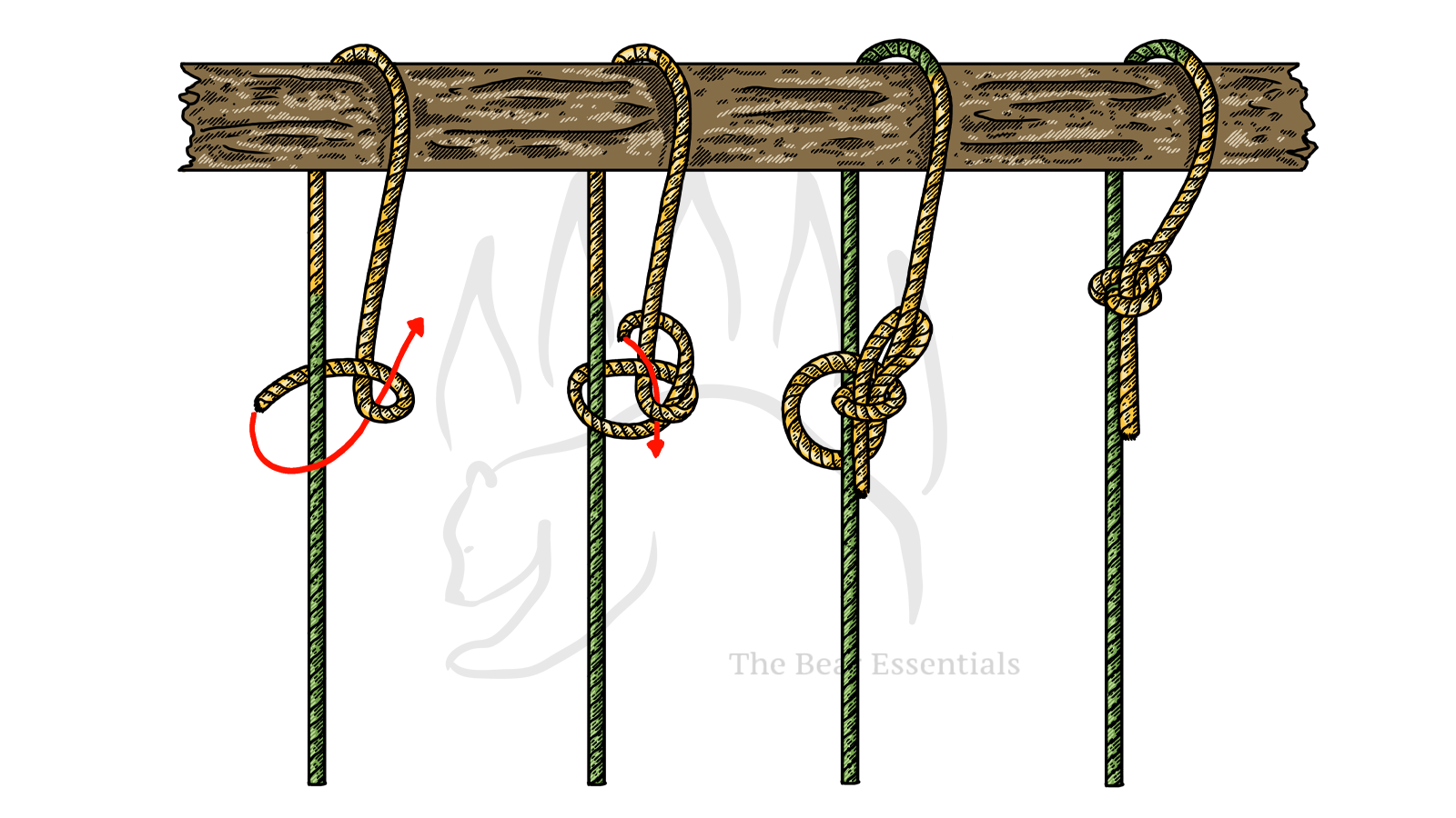 Step-by-step guide showing how to tie the Running Bowline knot.