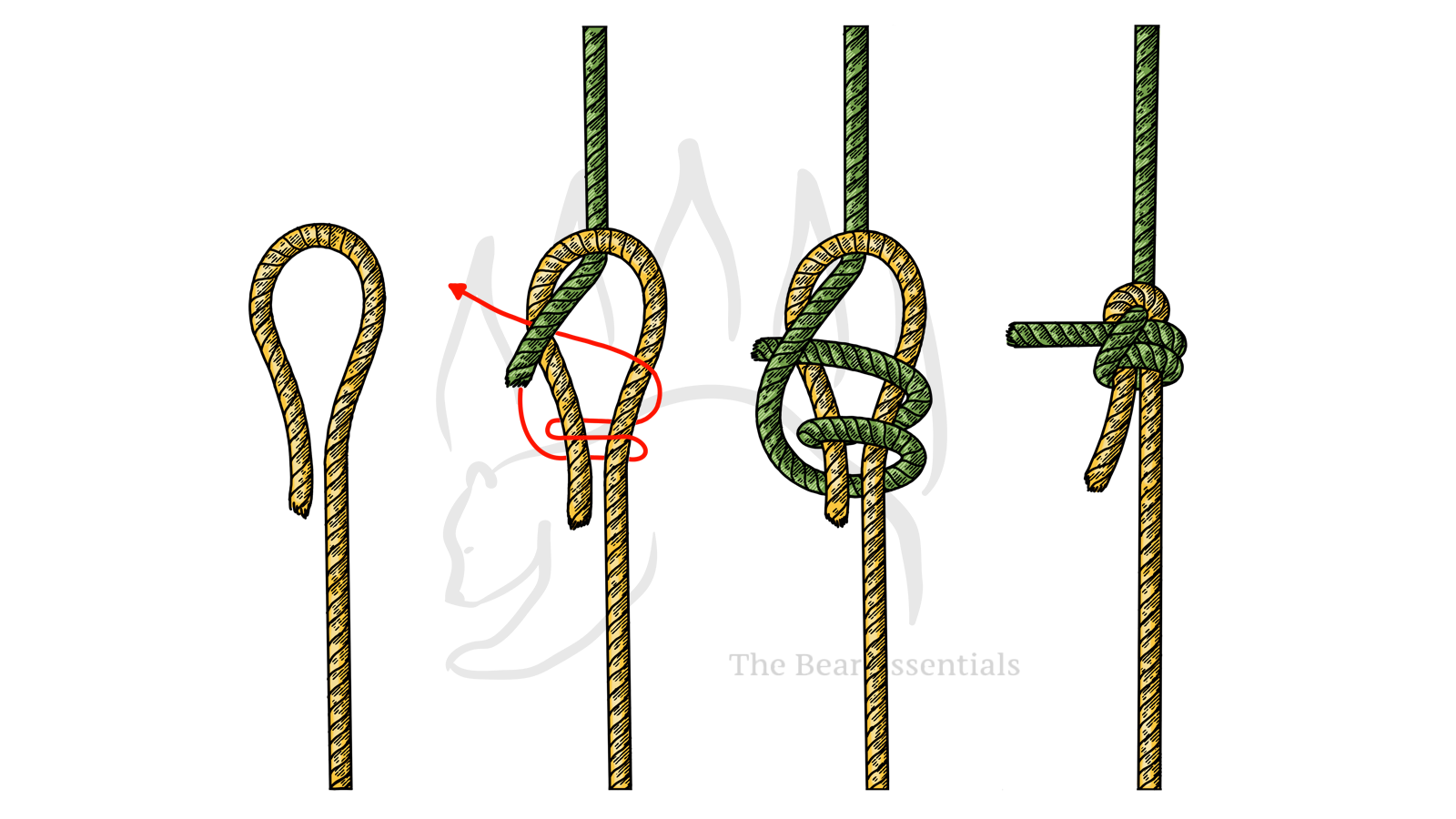 Step-by-step guide showing how to tie the Double Sheet Bend knot.