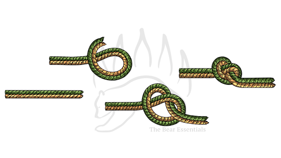 Step-by-step guide showing how to tie the Flat Overhand Bend knot.