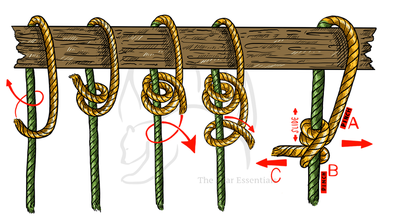 Step-by-step guide to tying the taut line hitch knot on a pole.
