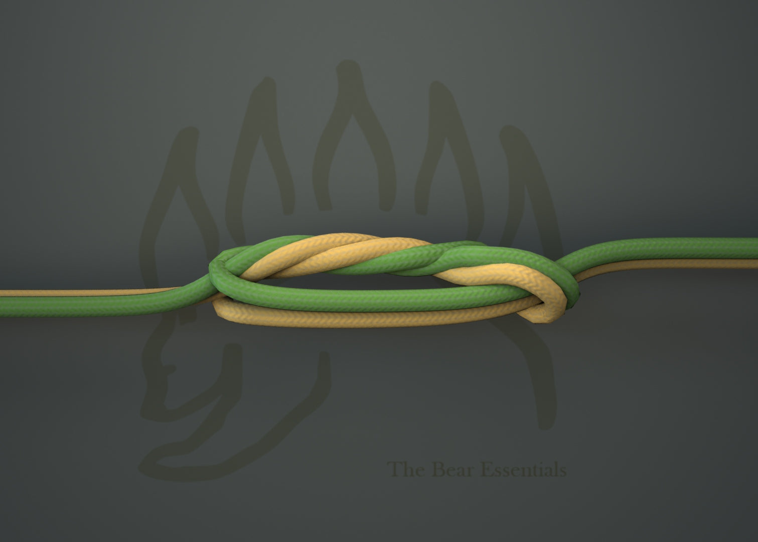 Close-up of a tied Seaguar Knot using green and yellow fishing lines.